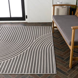 Arielle Mid-Century Modern Curve Stripe Reversible Machine-Washable Indoor/Outdoor Area Rug