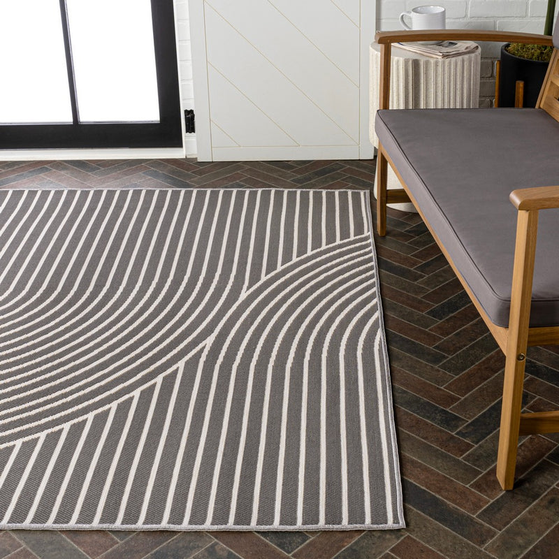 Arielle Mid-Century Modern Curve Stripe Reversible Machine-Washable Indoor/Outdoor Area Rug