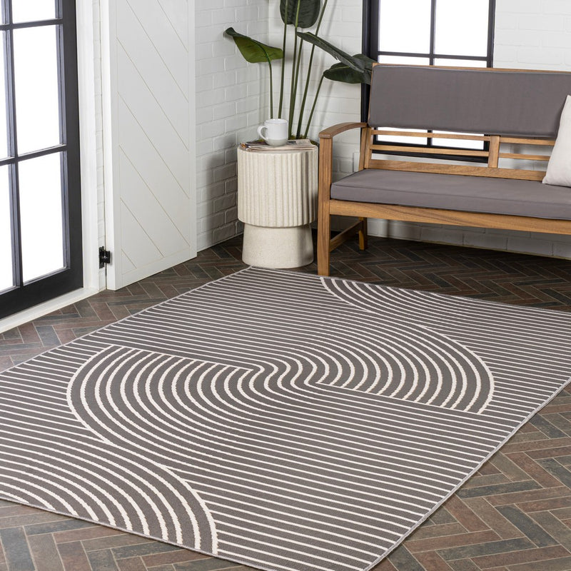 Arielle Mid-Century Modern Curve Stripe Reversible Machine-Washable Indoor/Outdoor Area Rug
