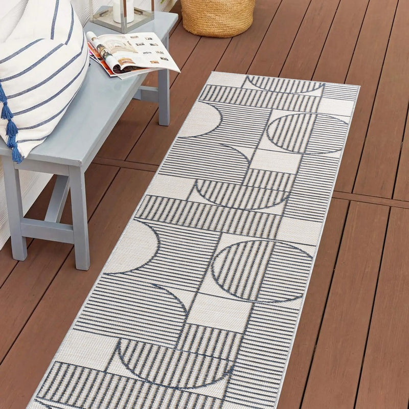 Arielle Mid-Century Modern Geometric Lines Reversible Machine-Washable Indoor/Outdoor Area Rug