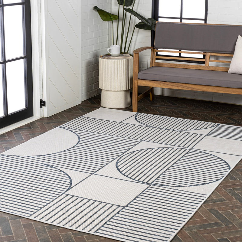 Arielle Mid-Century Modern Geometric Lines Reversible Machine-Washable Indoor/Outdoor Area Rug