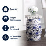 Lotus Flower 17.8" Chinoiserie Ceramic Drum Garden Stool