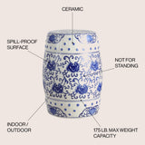 Lotus Flower 17.8" Chinoiserie Ceramic Drum Garden Stool - JONATHAN Y