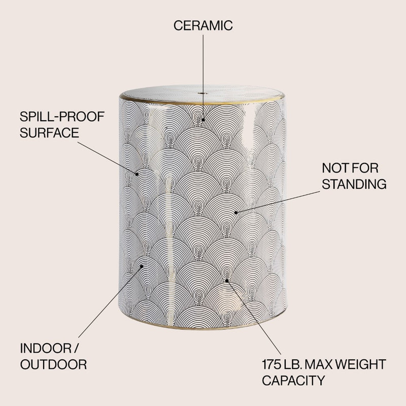 Fish Scale 17" Modern Ceramic Garden Stool - JONATHAN Y