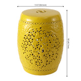 Tree of Life 18 in. Bohemian Traditional Pierced Ceramic Drum Indoor/Outdoor Garden Stool and Accent Table - Yellow