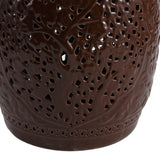 Tree of Life 18 in. Bohemian Traditional Pierced Ceramic Drum Indoor/Outdoor Garden Stool and Accent Table - Brown