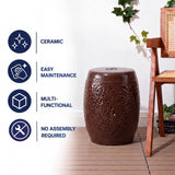Tree of Life 18 in. Bohemian Traditional Pierced Ceramic Drum Indoor/Outdoor Garden Stool and Accent Table - Brown