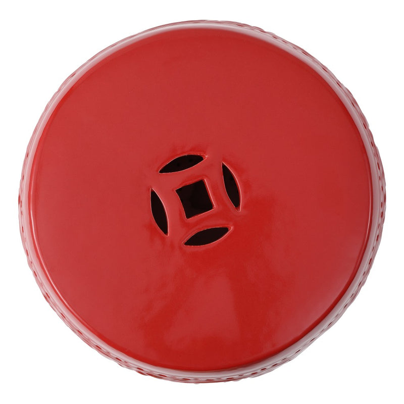 Tree of Life 18 in. Bohemian Traditional Pierced Ceramic Drum Indoor/Outdoor Garden Stool and Accent Table - Red