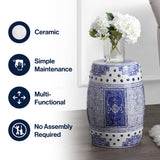 Acanthus 17.8" Chinoiserie Ceramic Drum Garden Stool