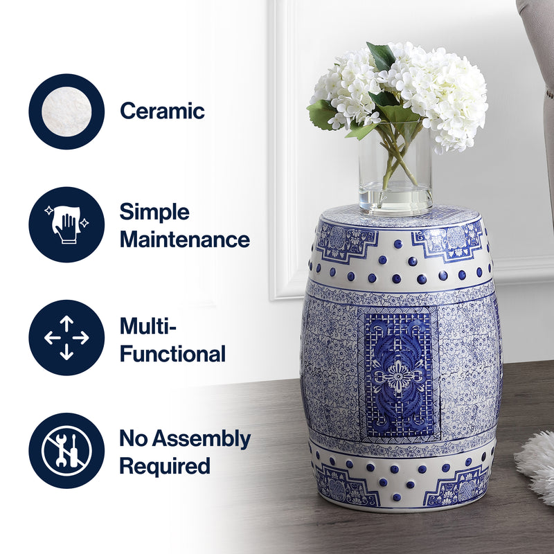 Acanthus 17.8" Chinoiserie Ceramic Drum Garden Stool