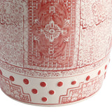 Acanthus 17.8 in. Chinoiserie Ceramic Drum Indoor/Outdoor Garden Stool and Accent Table - Red/White