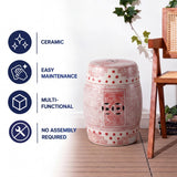 Acanthus 17.8 in. Chinoiserie Ceramic Drum Indoor/Outdoor Garden Stool and Accent Table - Red/White