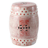 Acanthus 17.8 in. Chinoiserie Ceramic Drum Indoor/Outdoor Garden Stool and Accent Table - Red/White