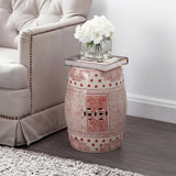 Acanthus 17.8 in. Chinoiserie Ceramic Drum Indoor/Outdoor Garden Stool and Accent Table - Red/White
