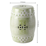 Acanthus 17.8 in. Chinoiserie Ceramic Drum Indoor/Outdoor Garden Stool and Accent Table - Green/White