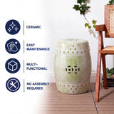 Acanthus 17.8 in. Chinoiserie Ceramic Drum Indoor/Outdoor Garden Stool and Accent Table - Green/White