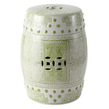 Acanthus 17.8 in. Chinoiserie Ceramic Drum Indoor/Outdoor Garden Stool and Accent Table - Green/White