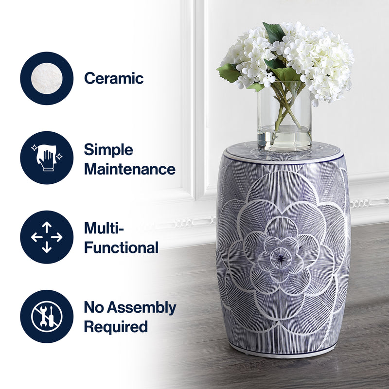Camellia 17" Ceramic Drum Garden Stool
