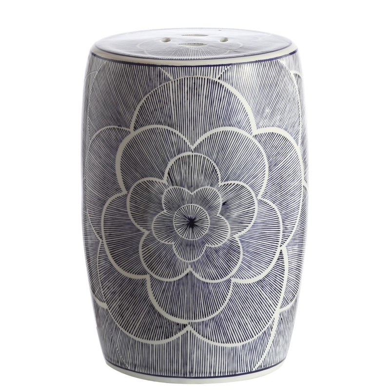 Camellia 17" Ceramic Drum Garden Stool - JONATHAN Y