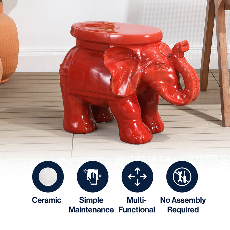 White Elephant 14.2" Ceramic Garden Stool
