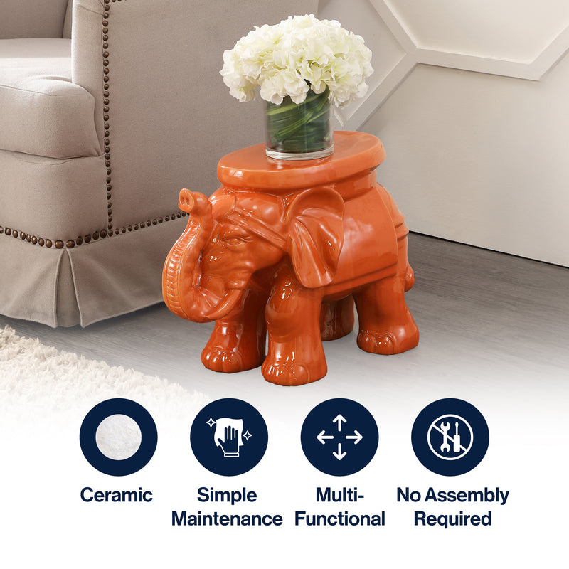 White Elephant 14.2" Ceramic Garden Stool