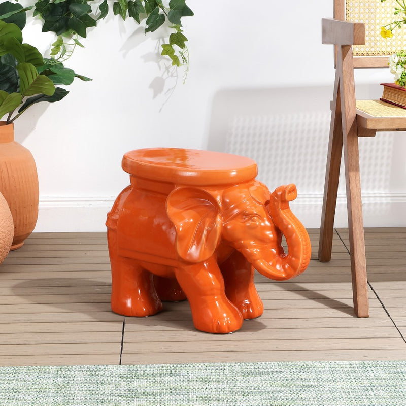 White Elephant 14.2" Ceramic Garden Stool - JONATHAN Y