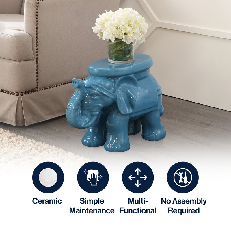 White Elephant 14.2" Ceramic Garden Stool