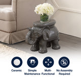White Elephant 14.2" Ceramic Garden Stool