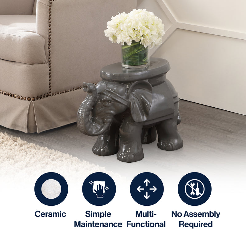 White Elephant 14.2" Ceramic Garden Stool