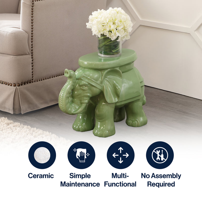 White Elephant 14.2" Ceramic Garden Stool