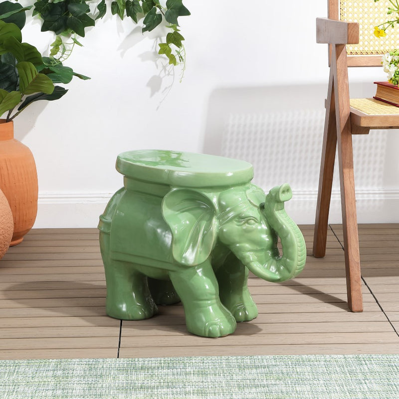 White Elephant 14.2" Ceramic Garden Stool