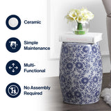 Lotus Blossom 17.5" Chinoiserie Ceramic Drum Garden Stool