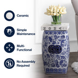 Floral Vine 18.5" Chinoiserie Ceramice Square Garden Stool