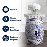 Double Happiness 18" Chinoiserie Ceramic Drum Garden Stool