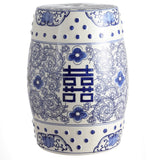 Double Happiness 18" Chinoiserie Ceramic Drum Garden Stool - JONATHAN Y