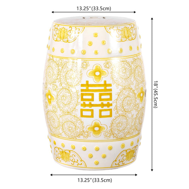 Double Happiness 18" Chinoiserie Ceramic Drum Garden Stool - JONATHAN Y
