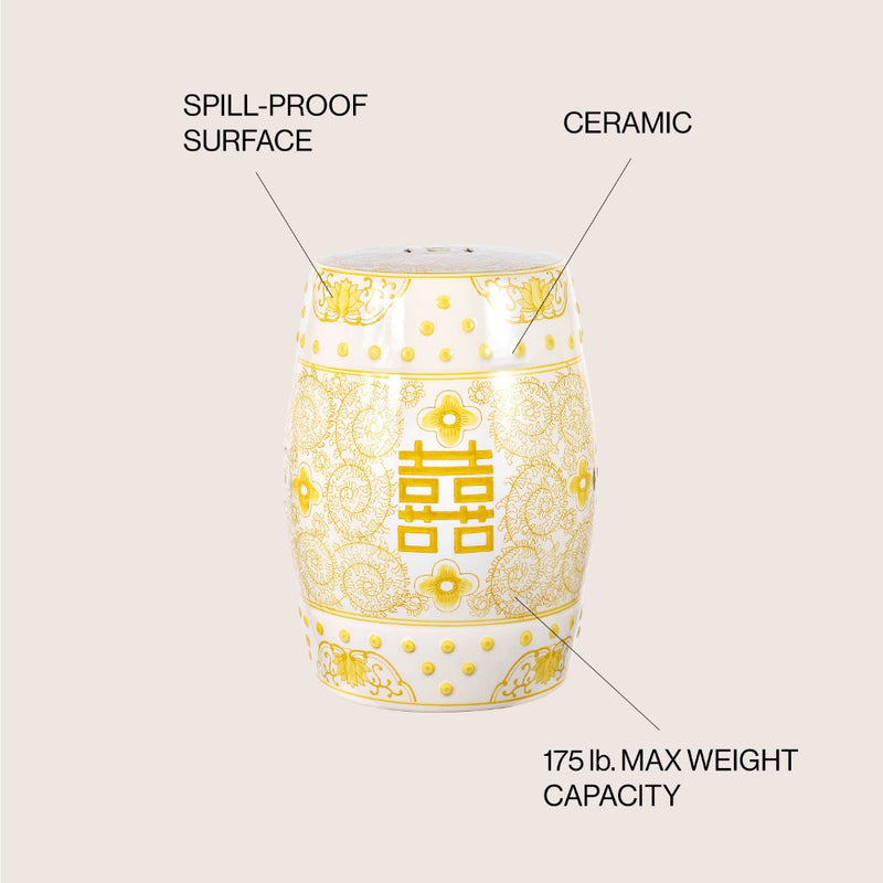 Double Happiness 18" Chinoiserie Ceramic Drum Garden Stool - JONATHAN Y