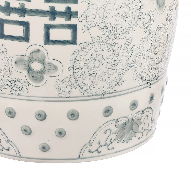 Double Happiness 18" Chinoiserie Ceramic Drum Garden Stool - JONATHAN Y