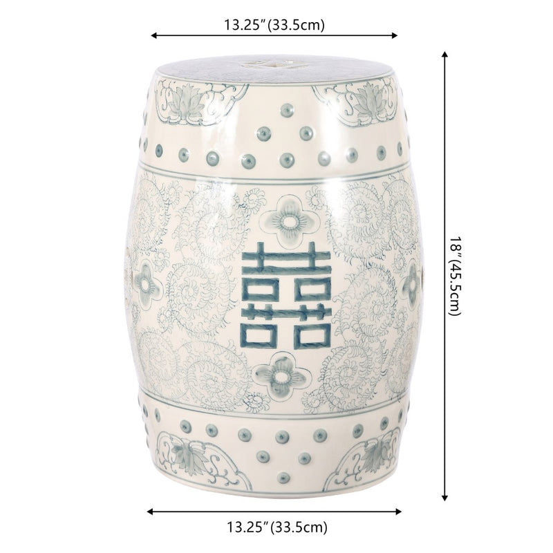 Double Happiness 18" Chinoiserie Ceramic Drum Garden Stool - JONATHAN Y