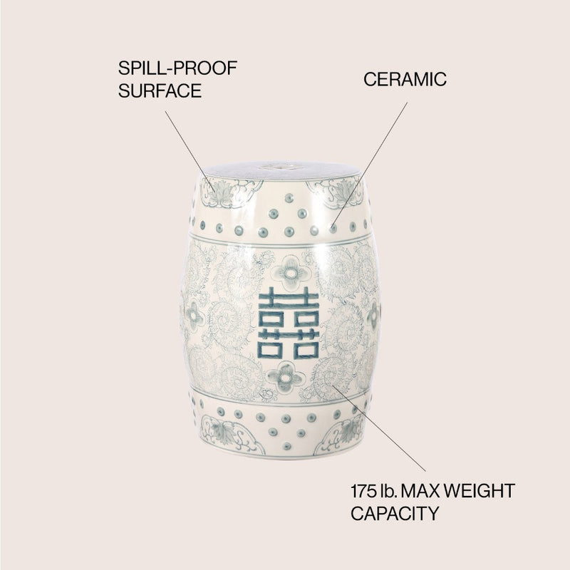 Double Happiness 18" Chinoiserie Ceramic Drum Garden Stool - JONATHAN Y