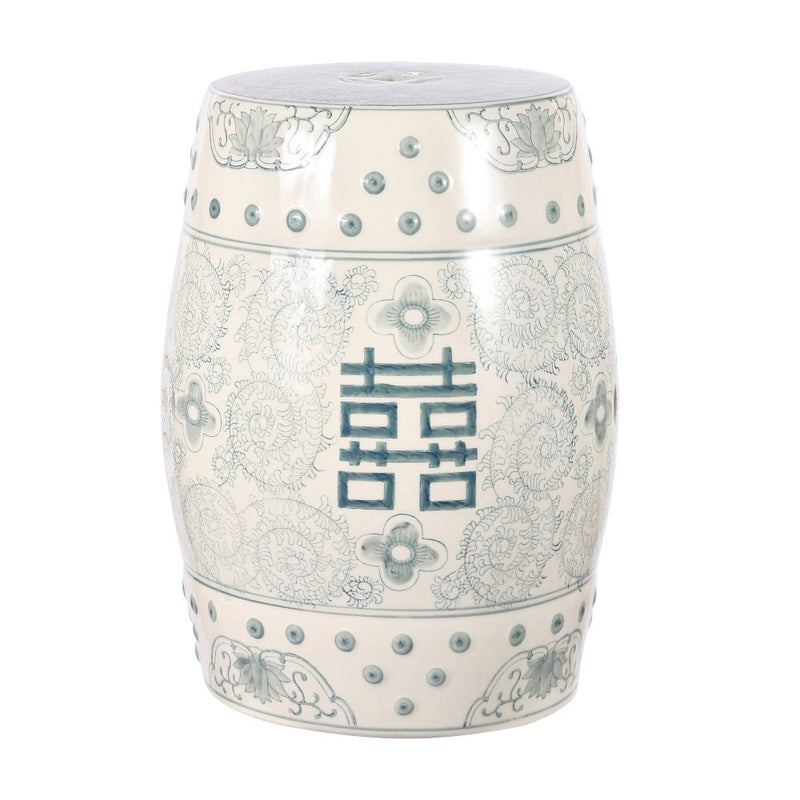 Double Happiness 18" Chinoiserie Ceramic Drum Garden Stool - JONATHAN Y