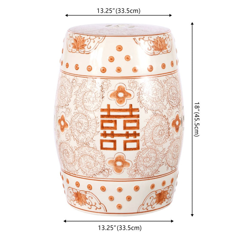 Double Happiness 18" Chinoiserie Ceramic Drum Garden Stool - JONATHAN Y