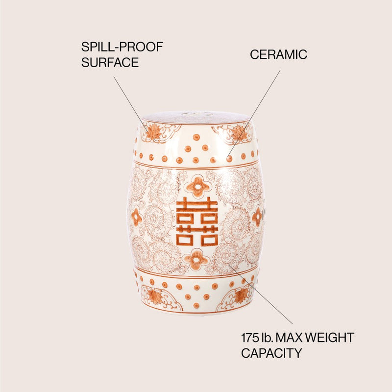 Double Happiness 18" Chinoiserie Ceramic Drum Garden Stool - JONATHAN Y