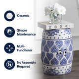 Happy Hearts 17.8" Chinoiserie Ceramic Drum Garden Stool