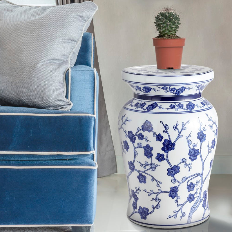 Cherry Blossom 17.7" Ceramic Garden Stool - JONATHAN Y