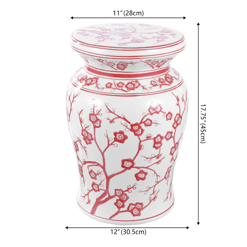 Cherry Blossom 17.7" Ceramic Garden Stool - JONATHAN Y