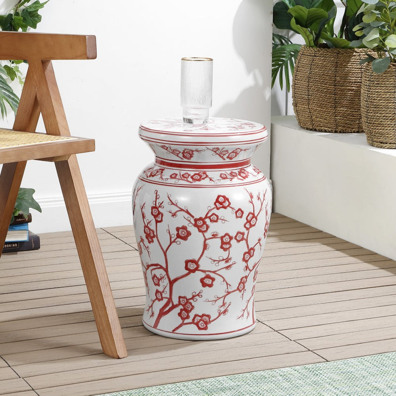 Cherry Blossom 17.7" Ceramic Garden Stool - JONATHAN Y