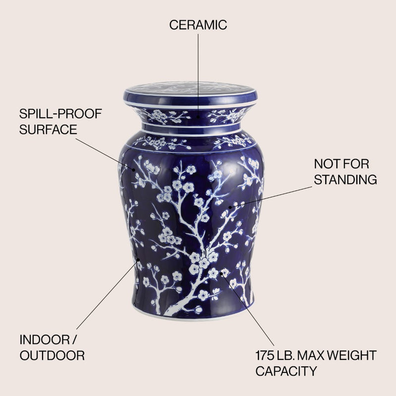 Cherry Blossom 17.75" Ceramic Garden Stool - JONATHAN Y
