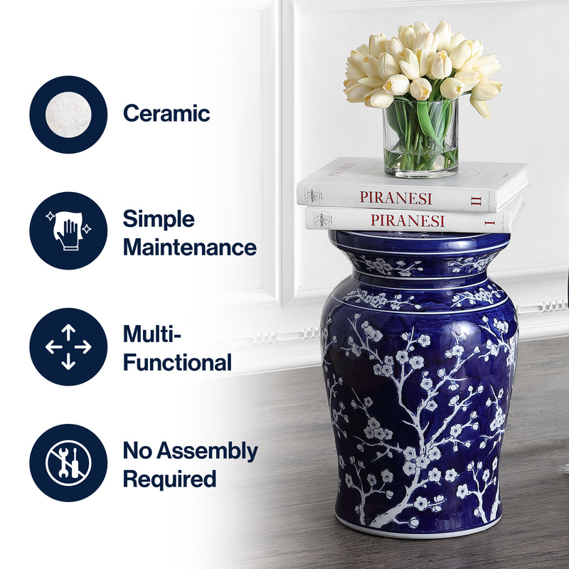 Cherry Blossom 17.75" Ceramic Garden Stool