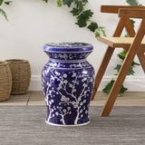 Cherry Blossom 17.75" Ceramic Garden Stool - JONATHAN Y